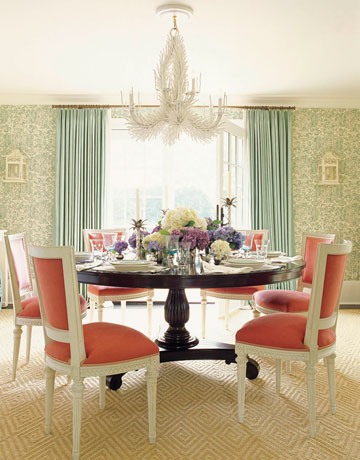 Dining Room on Room Adds An Unexpected Splash Of Fun Color With The Coral Dining Room